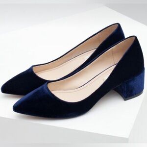 Zara Basic Navy Blue Velvet Block Heel Pumps Heels Women’s EU 39